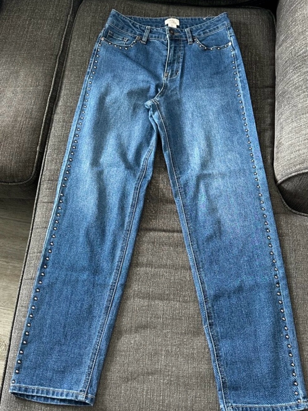 Camila Coelho Studded High Rise Straight Leg Jeans Blue Size 2